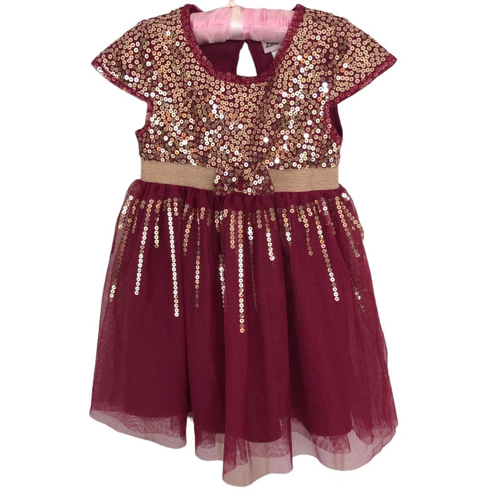 Little Lass Girls Sequin A-Line Ruched Dress Size 2T Cap Sleeves Christmas Dress